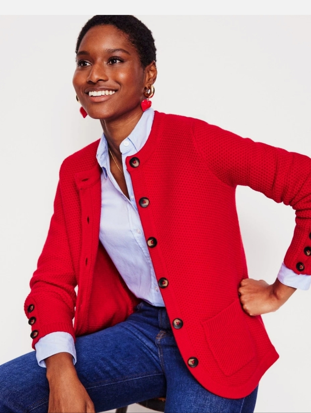 Boden Red Textured Knit Cardigan - Picture 2 of 7